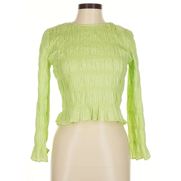 Frame Denim Tops - Frame Women’s Long Sleeve Smocked Blouse Chartreuse Size Medium